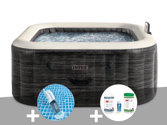 Kit spa gonflable Intex PureSpa Ardoise carré Bulles 6 places + Aspirateur + Kit traitement brome - Image 2