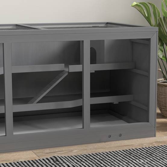 Cage pour rongeurs bois gris 115 x 57 x 55 cm - PANGIVO - Image 10