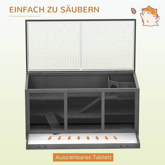 Cage pour rongeurs bois gris 115 x 57 x 55 cm - PANGIVO - Image 9