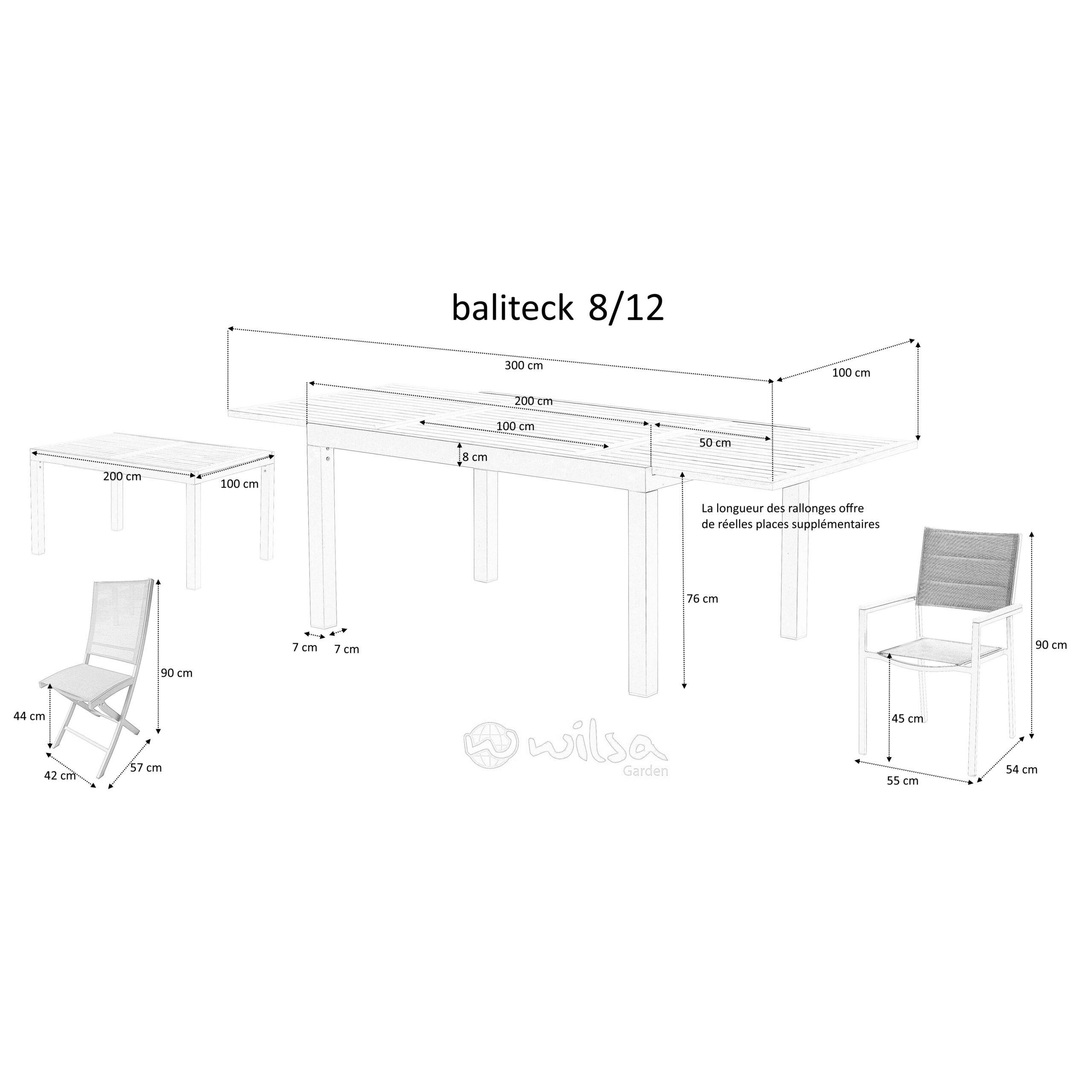Wilsa Garden - Ensemble BALITECK 8/12p en aluminium noir, plateau en Teck avec 8 fauteuils - Image 6
