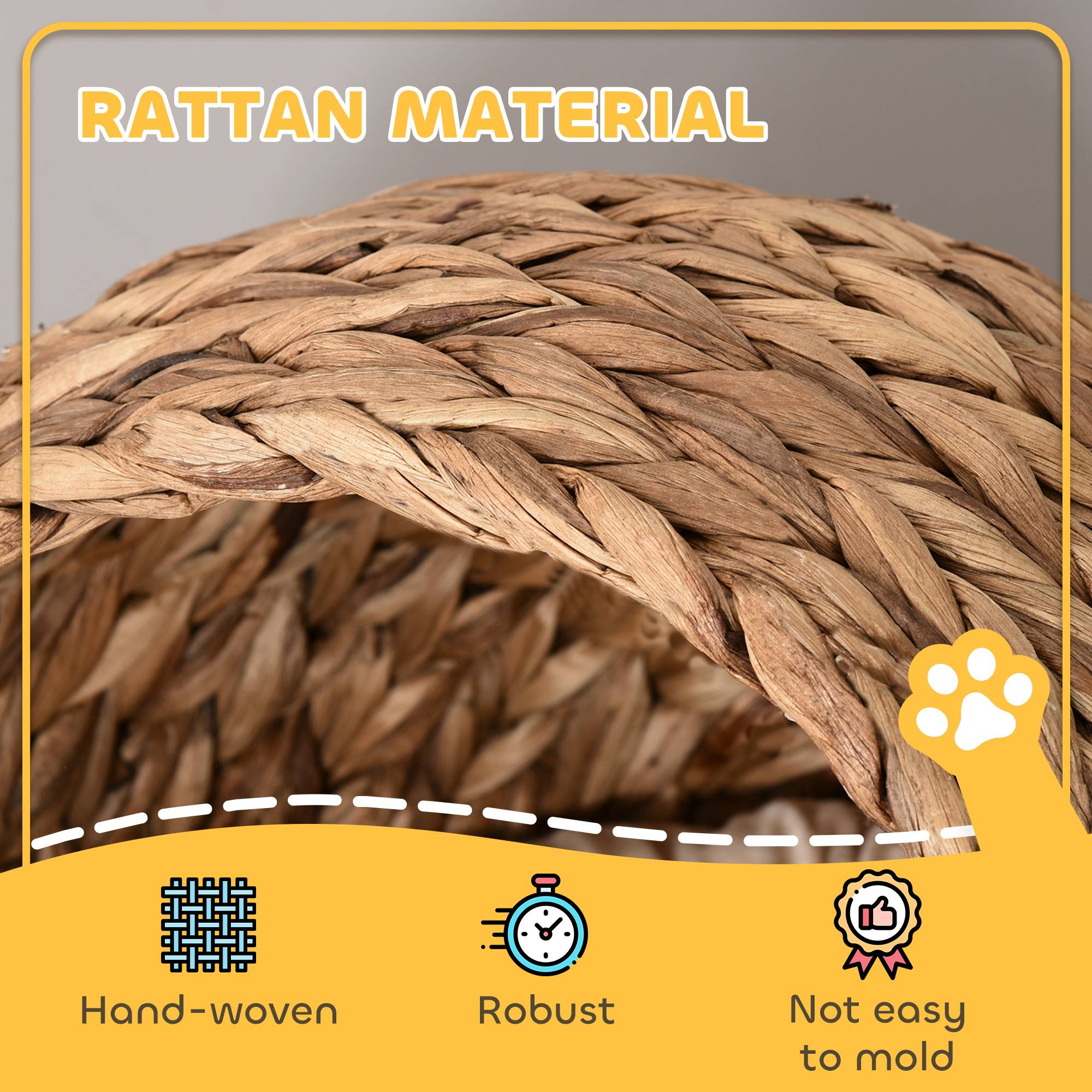 Panier pour chat en rotin, niche pour chat, maison pour chat, lit pour chat avec coussin, couchage pour animal de compagnie,50 x 42 x 60 cm - Image 7