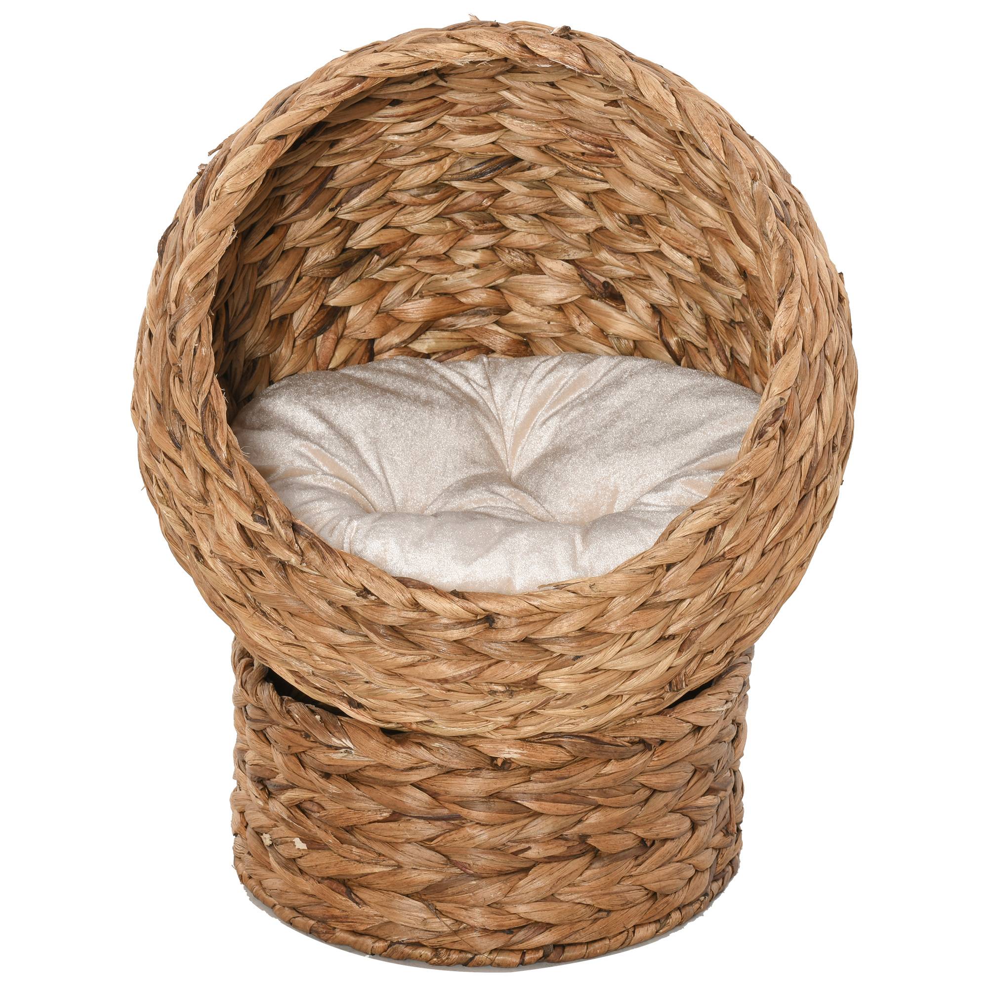 Panier pour chat en rotin, niche pour chat, maison pour chat, lit pour chat avec coussin, couchage pour animal de compagnie,50 x 42 x 60 cm - Image 9