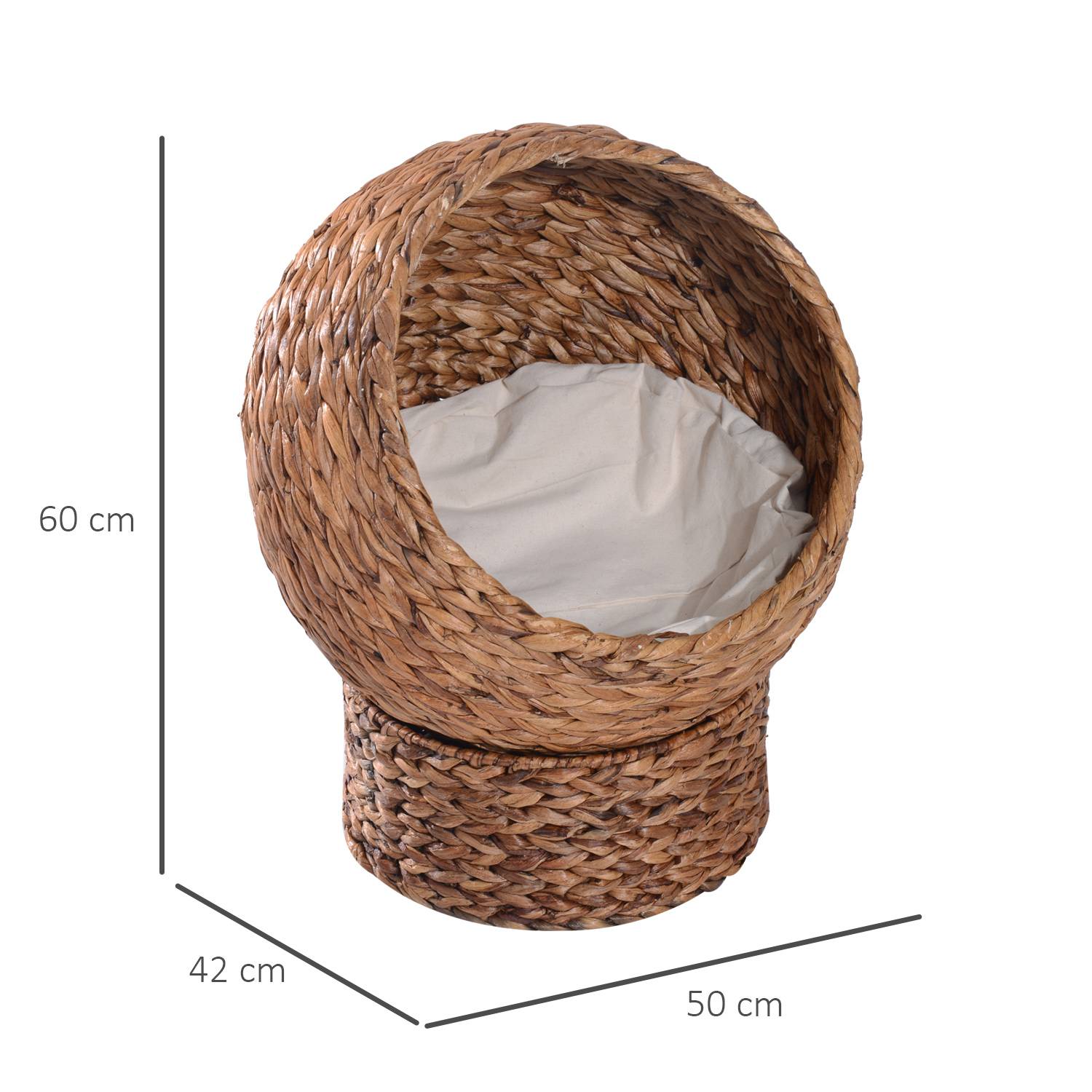 Panier pour chat en rotin, niche pour chat, maison pour chat, lit pour chat avec coussin, couchage pour animal de compagnie,50 x 42 x 60 cm - Image 5