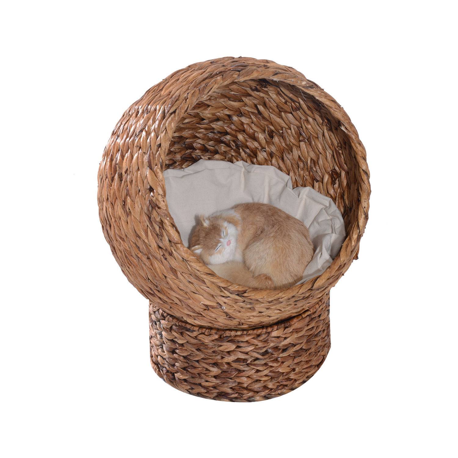 Panier pour chat en rotin, niche pour chat, maison pour chat, lit pour chat avec coussin, couchage pour animal de compagnie,50 x 42 x 60 cm - Image 1