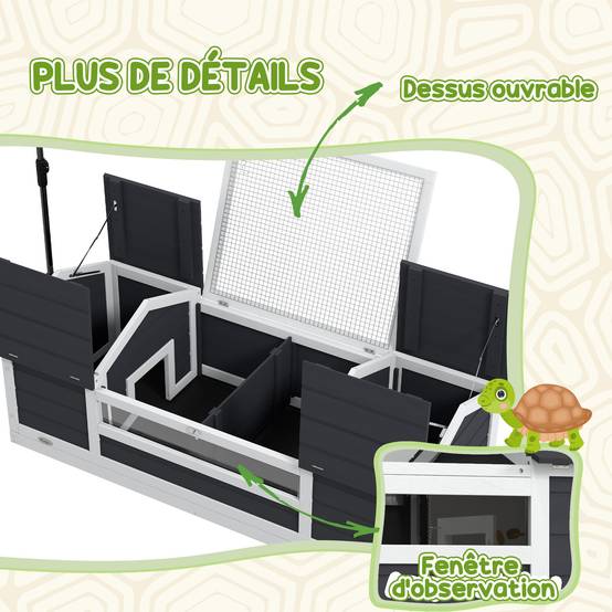 Enclos pour tortue bois gris 120 x 56.5 x 43 cm - PANGIVO - Image 9