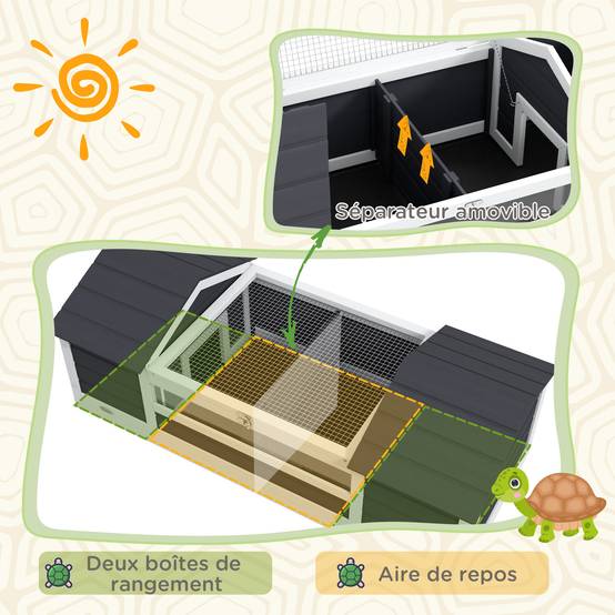 Enclos pour tortue bois gris 120 x 56.5 x 43 cm - PANGIVO - Image 6