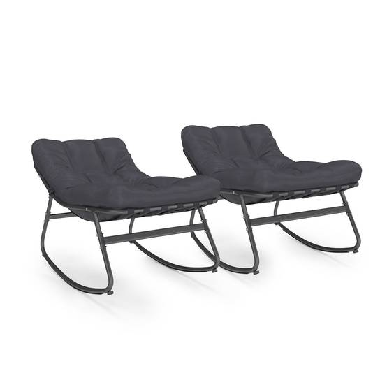 Lot de 2 fauteuils de jardin à bascule ARONA gris anthracite coussin gris - Image 2