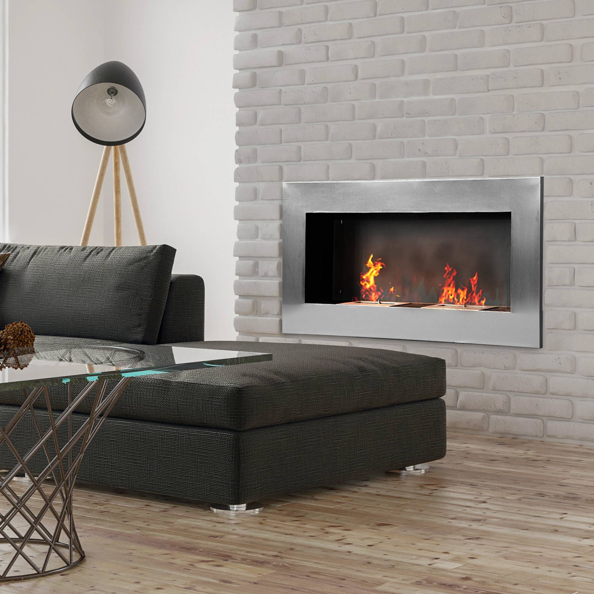 Cheminée murale au bioéthanol en acier inoxydable avec deux brûleurs, 0,9 L, 110 x 54 x 14 cm - Image 3