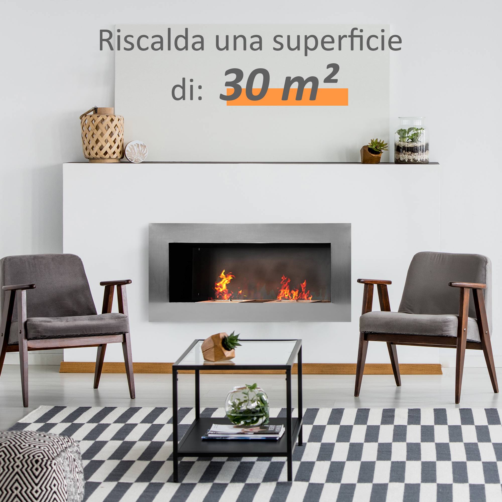 Cheminée murale au bioéthanol en acier inoxydable avec deux brûleurs, 0,9 L, 110 x 54 x 14 cm - Image 6