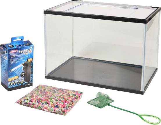 Kit Aquarium rectangulaire 16L avec filtre, gravier et épuisette - Image 1