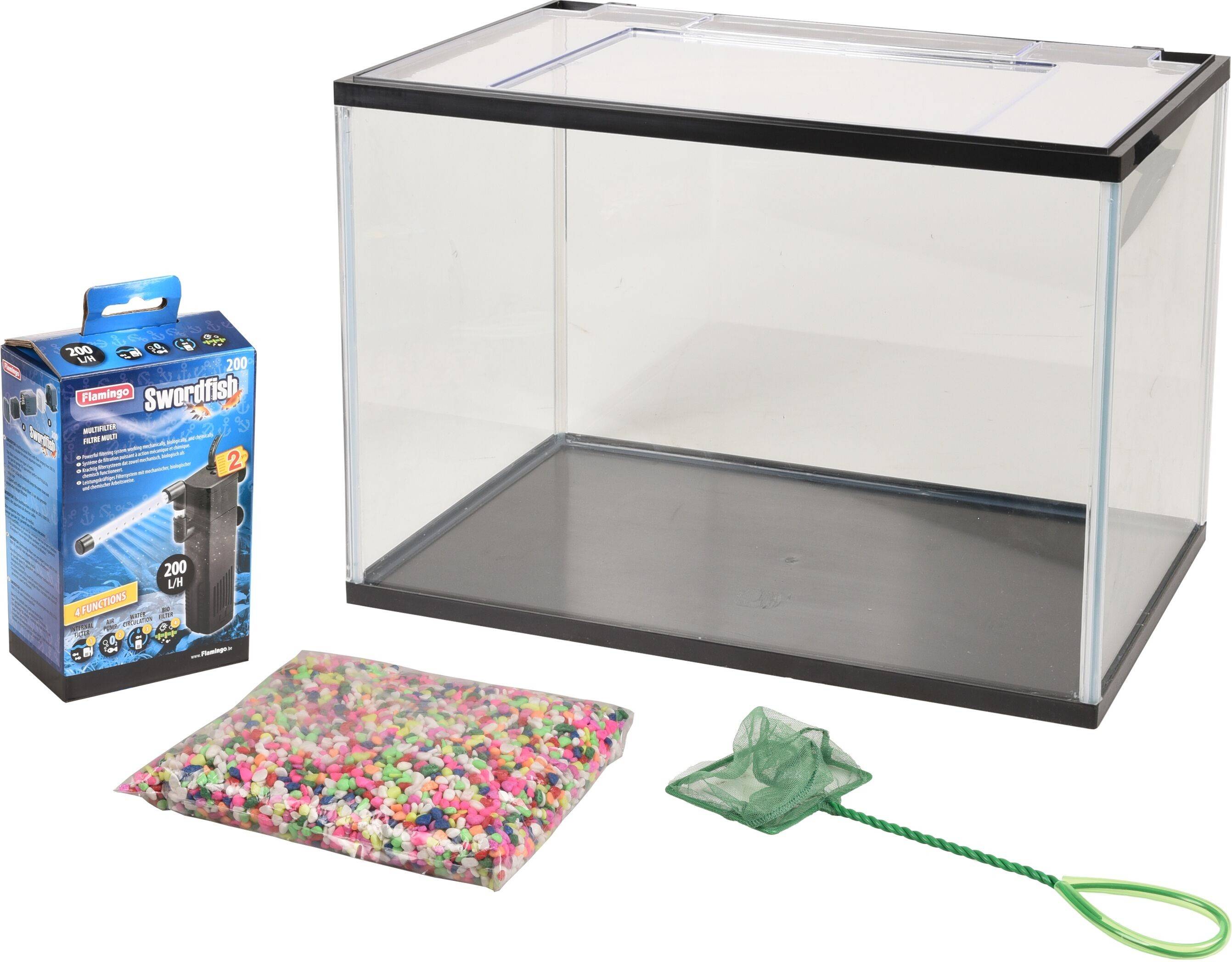 Kit Aquarium rectangulaire 16L avec filtre, gravier et épuisette - Image 1
