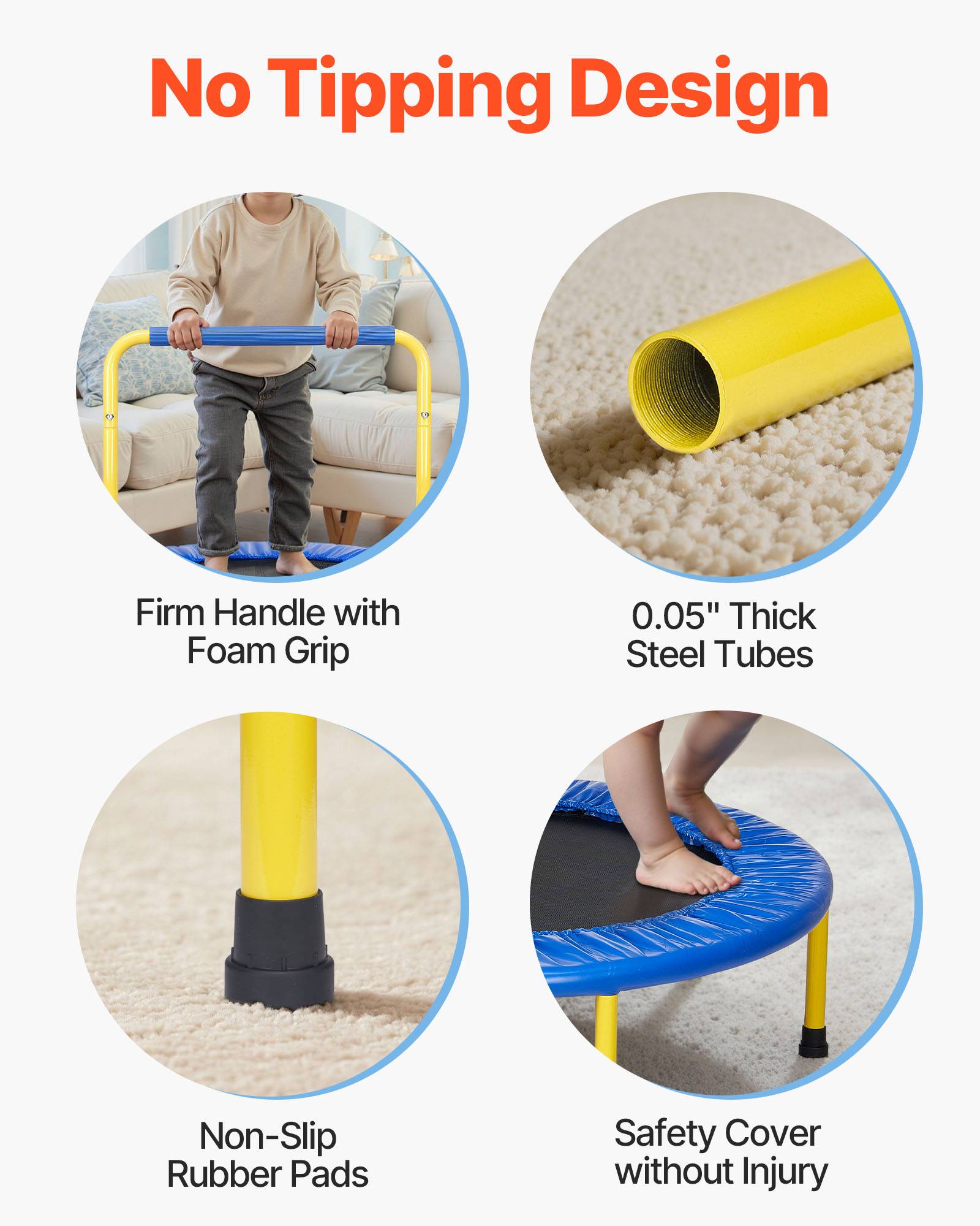 VEVOR Trampoline enfants 92 cm, pliable. Poignée mousse, pour 3 ans et plus. - Image 3