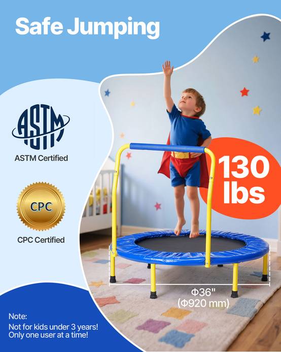 VEVOR Trampoline enfants 92 cm, pliable. Poignée mousse, pour 3 ans et plus. - Image 2