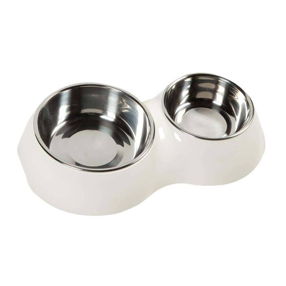 Flamingo - Gamelle double blanche 350 ml et 160 ml ø 11 et ø 14 cm  Chien ou chat - Image 1