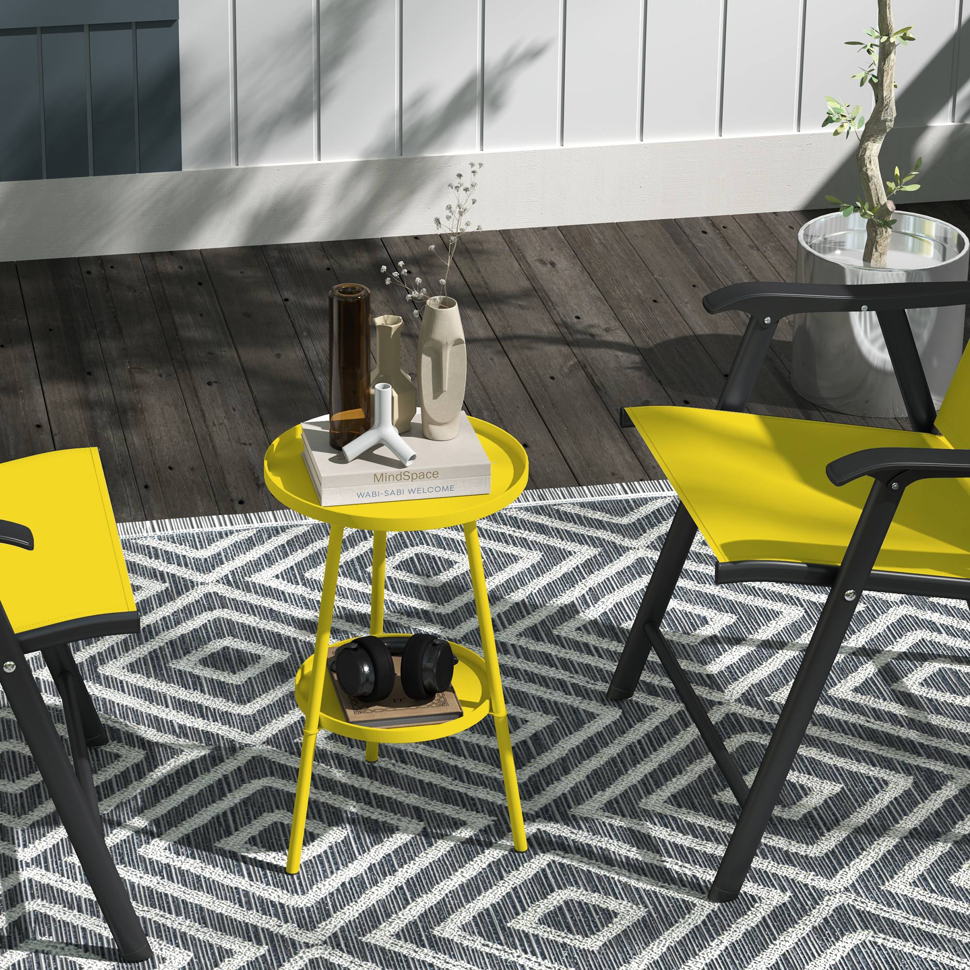 Petite table d'appoint ronde à 2 niveaux table de jardin pour terrasse salon balcon en métal Ø 32 x 51 cm jaune - Image 4