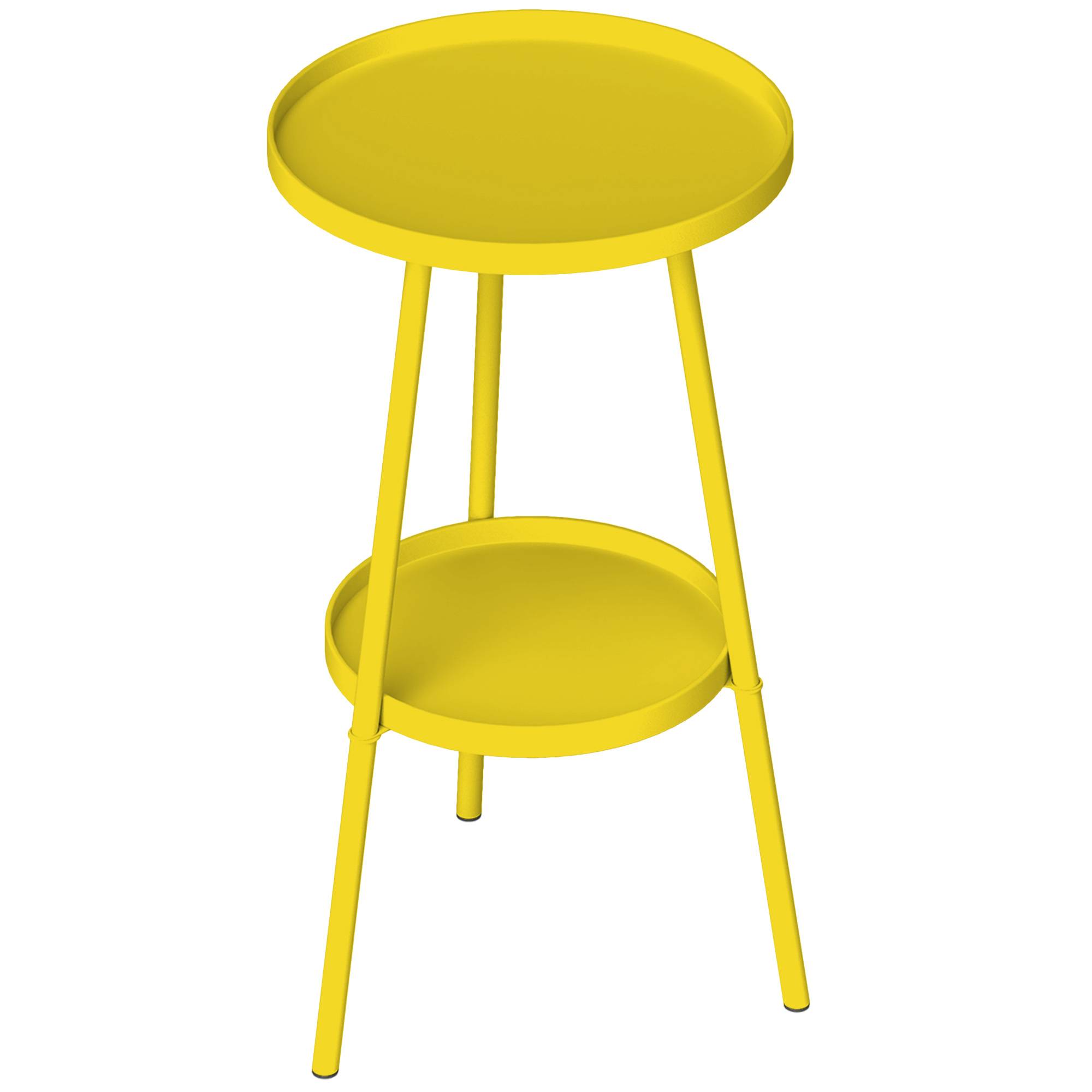 Petite table d'appoint ronde à 2 niveaux table de jardin pour terrasse salon balcon en métal Ø 32 x 51 cm jaune - Image 2
