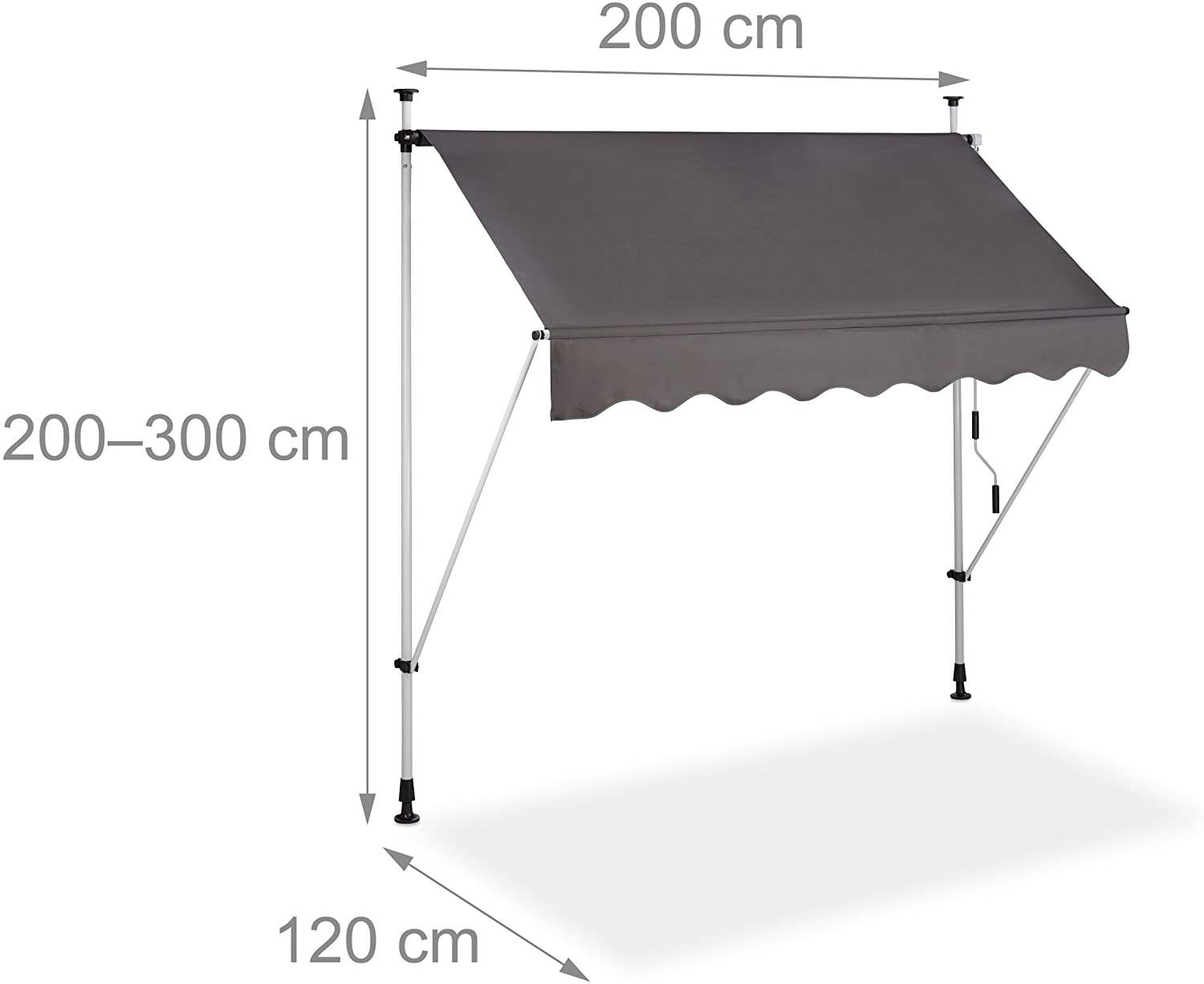 Store banne télescopique de balcon manivelle hauteur réglable résistant uv polyester acier 200 x 120 cm gris - Image 1