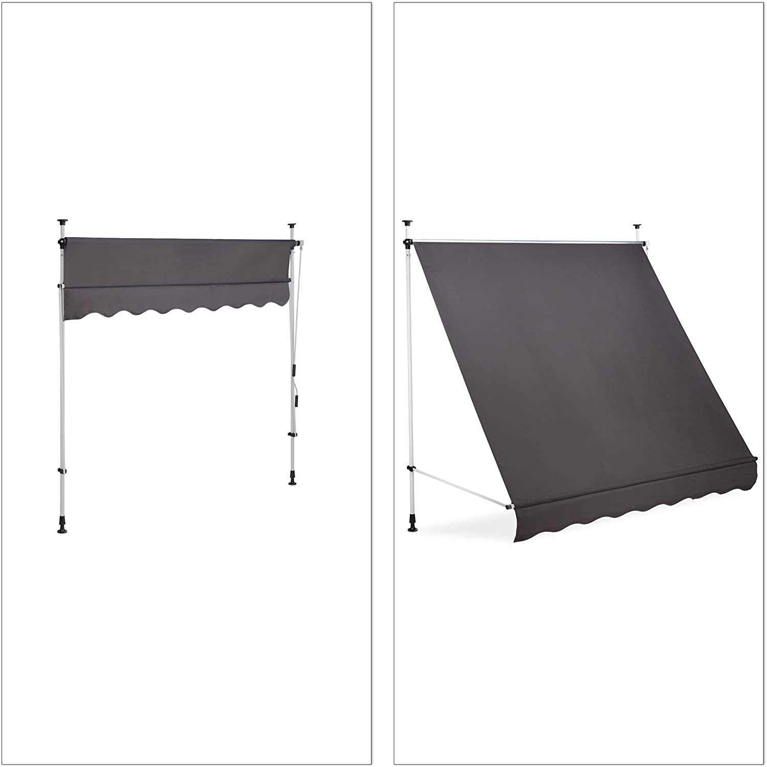 Store banne télescopique de balcon manivelle hauteur réglable résistant uv polyester acier 200 x 120 cm gris - Image 2
