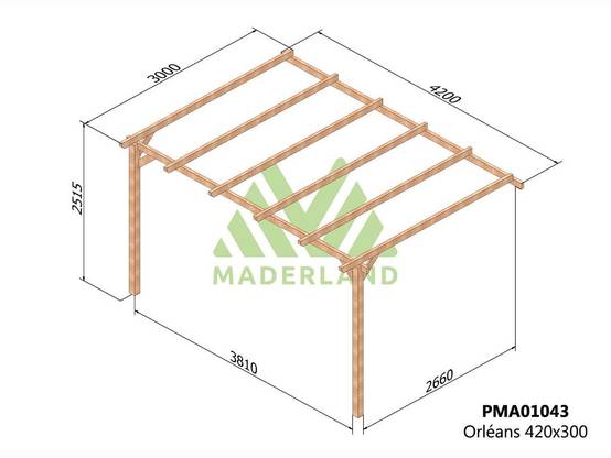 Pergola adossée en bois massif Orléans 420 x 300 cm + 2 supports surélevés - Maderland - Image 2