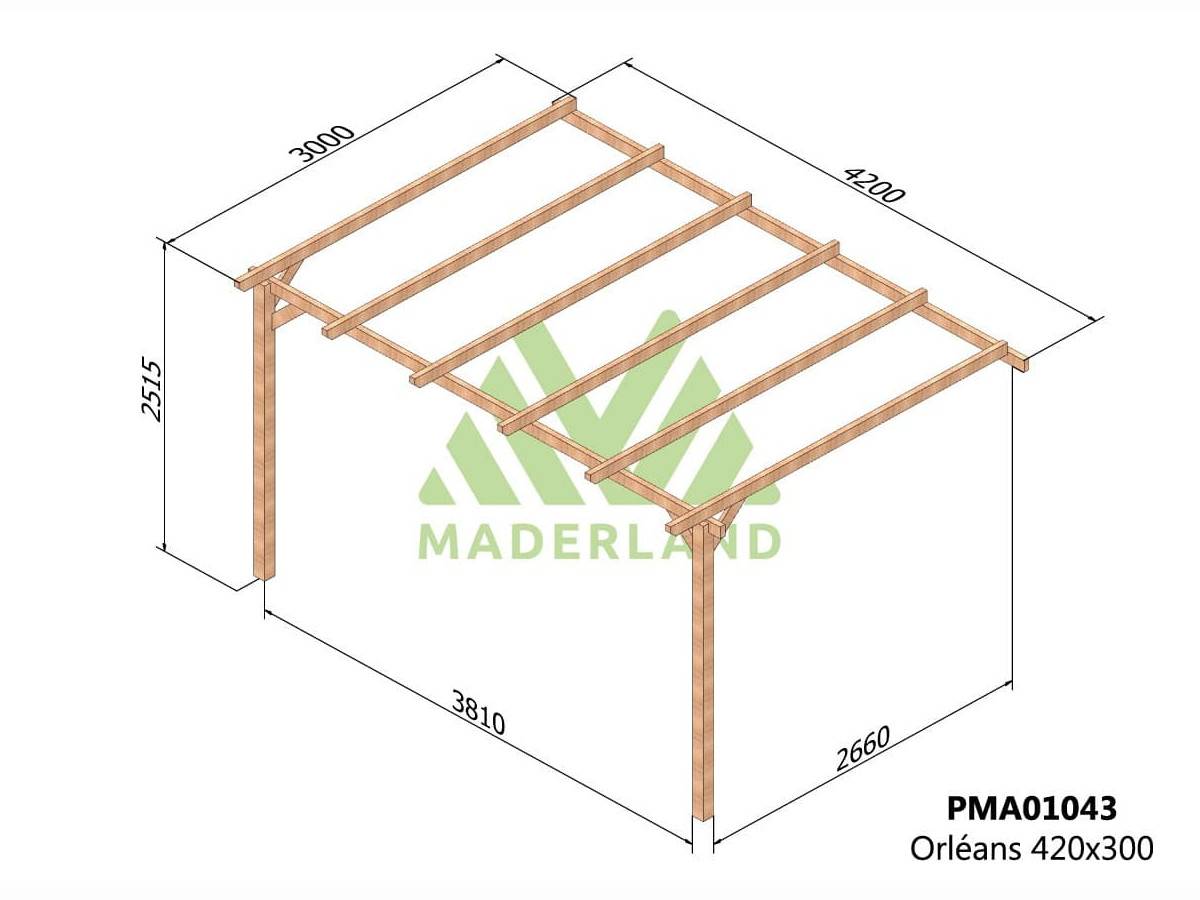 Pergola adossée en bois massif Orléans 420 x 300 cm + 2 supports surélevés - Maderland - Image 2