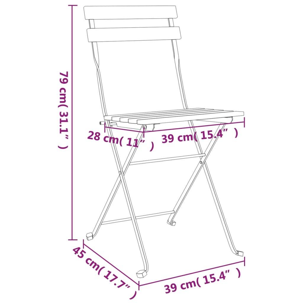 Chaises de bistrot pliantes bois de teck solide acier 39 x 45 x 79 cm - PANGIVO - Image 9