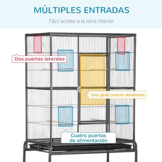 Grande Volière pour Oiseaux en Métal avec Support Roulant et Étagère pour Nymphes 81x48x162,5 cm - ComfortXL Outdoor Living - Image 7
