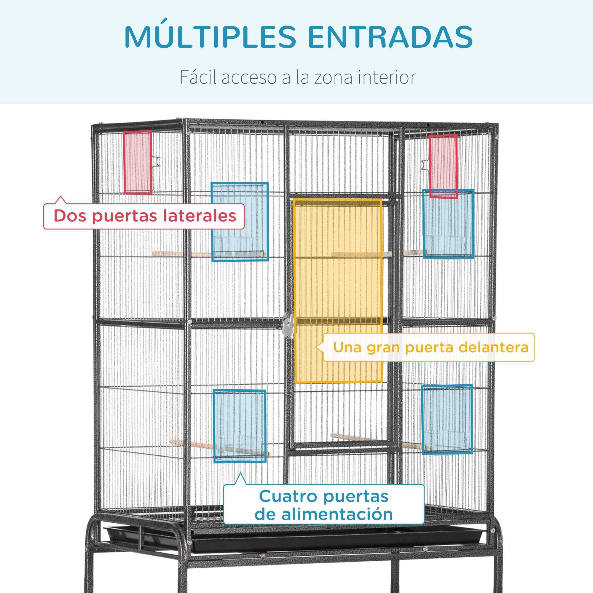 Grande Volière pour Oiseaux en Métal avec Support Roulant et Étagère pour Nymphes 81x48x162,5 cm - ComfortXL Outdoor Living - Image 7