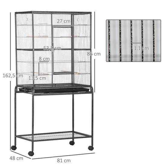 Grande Volière pour Oiseaux en Métal avec Support Roulant et Étagère pour Nymphes 81x48x162,5 cm - ComfortXL Outdoor Living - Image 5