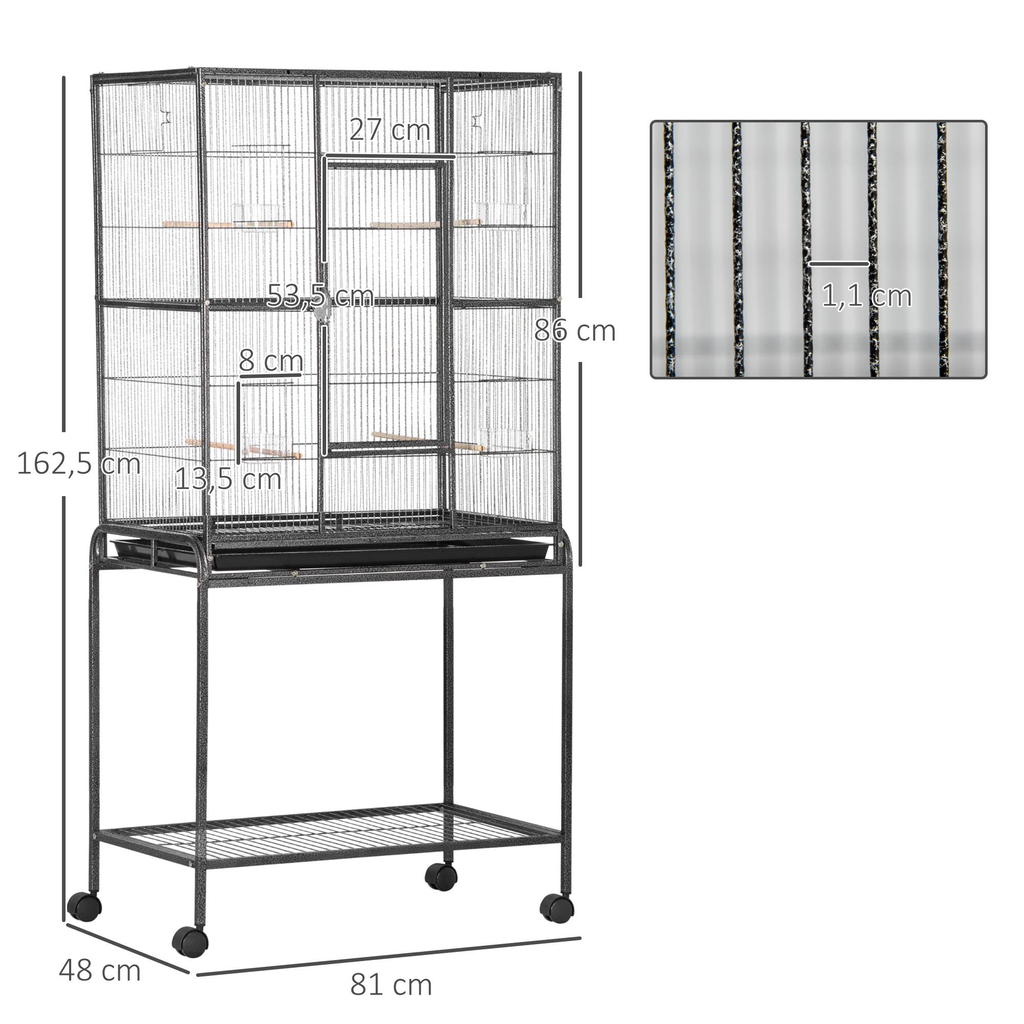 Grande Volière pour Oiseaux en Métal avec Support Roulant et Étagère pour Nymphes 81x48x162,5 cm - ComfortXL Outdoor Living - Image 5
