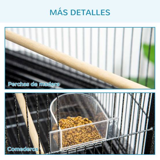 Grande Volière pour Oiseaux en Métal avec Support Roulant et Étagère pour Nymphes 81x48x162,5 cm - ComfortXL Outdoor Living - Image 10