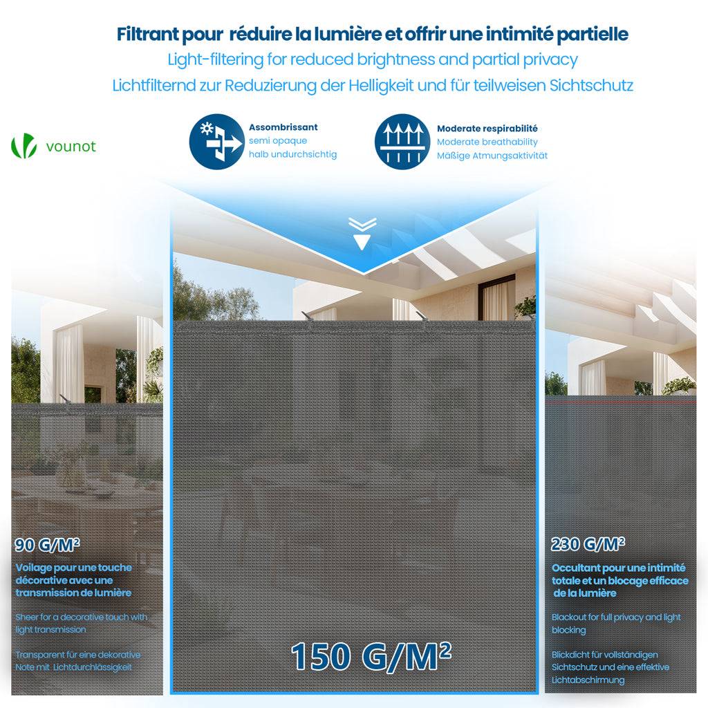 Brise vue occultant en HDPE 150g/m² 1x10m avec attaches de fixation gris - Image 4