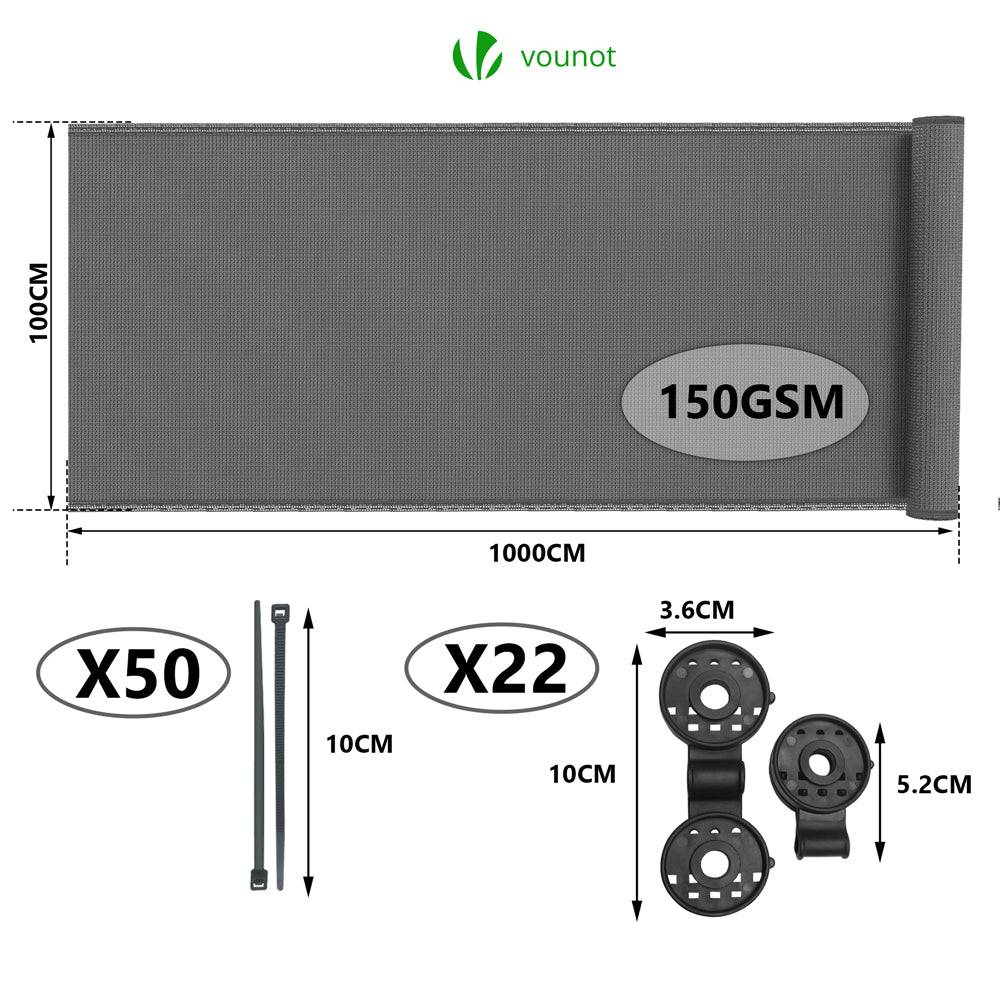 Brise vue occultant en HDPE 150g/m² 1x10m avec attaches de fixation gris - Image 2