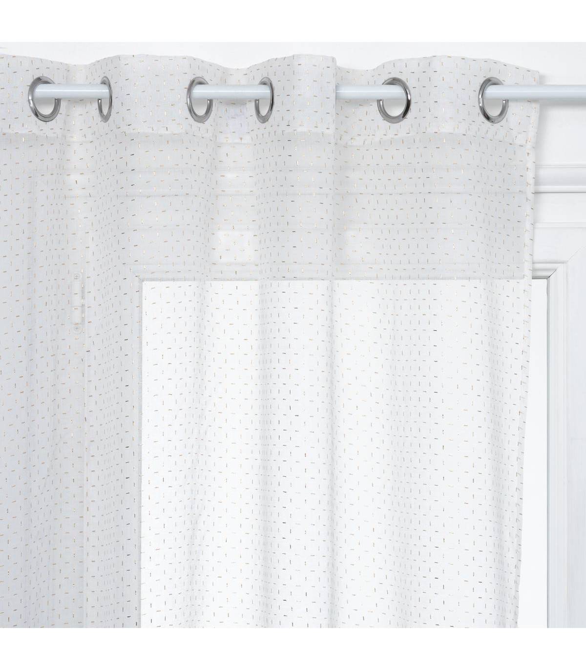 Voilage à œillets Blanc motif Croix Or en relief 140 x 240 cm - Image 1