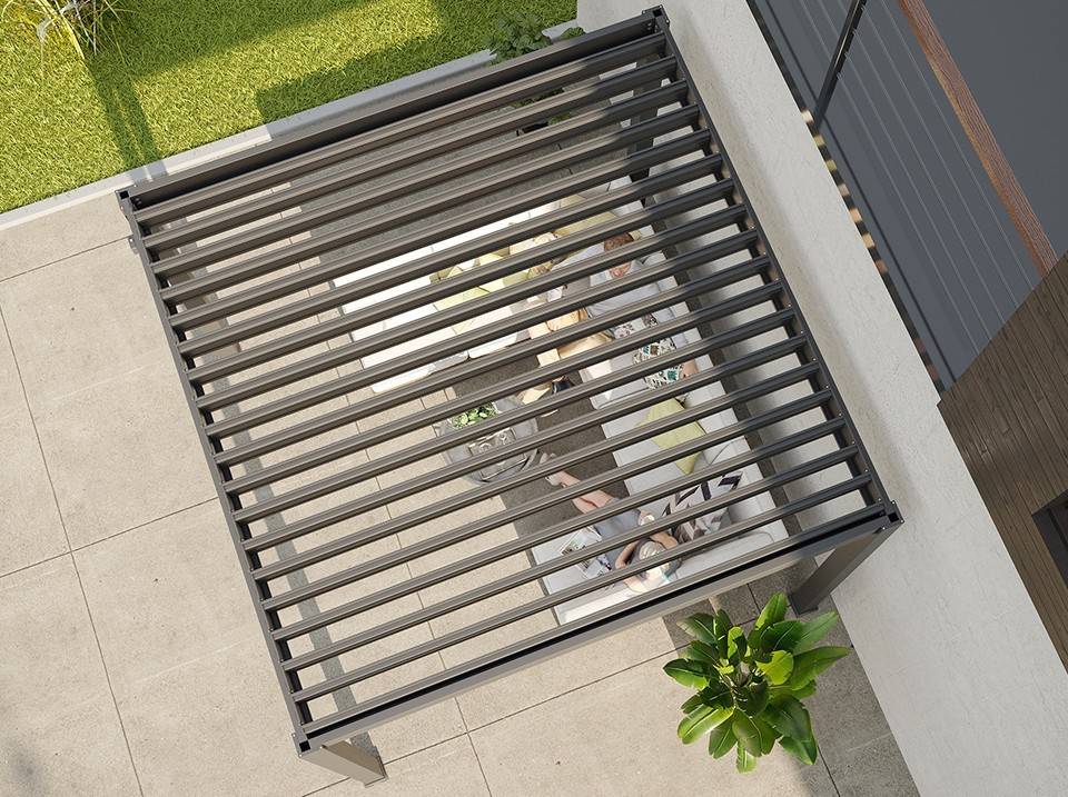 Pergola Bioclimatique Aluminium Autoportée 9m² - 3x3 m Deux Stores 3m Inclus - 19 Lames Aluminium Inclinables a 90 degrés - AURORA - Image 3