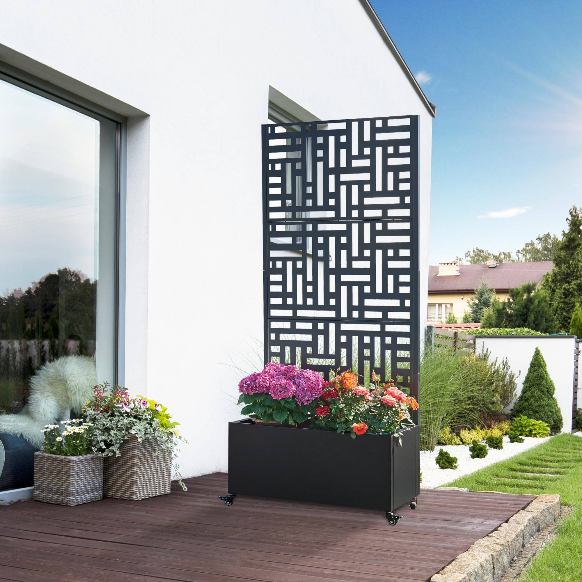 Casa.Pro - Jardinière brise-vue Bernalda acier galvanisé 190 x 82 x 38 cm noir casa.pro - Image 1