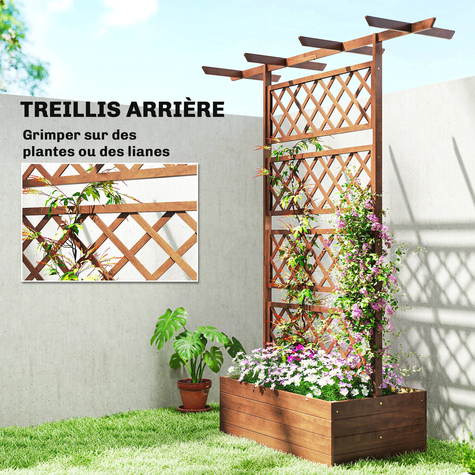 Jardinière sur pieds bois naturel 160 x 55 x 183 cm - PANGIVO - Image 6