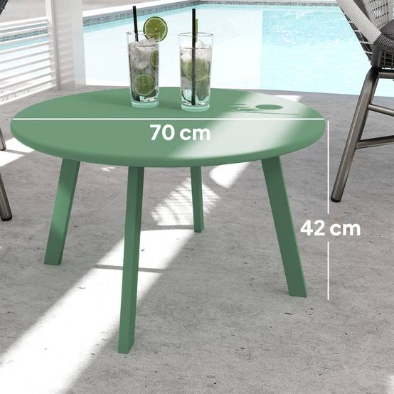 Petite table basse ronde, table d'appoint avec patins antidérapants, cadre en métal, pour jardin, Ø 70 x 42 cm, vert - Image 5
