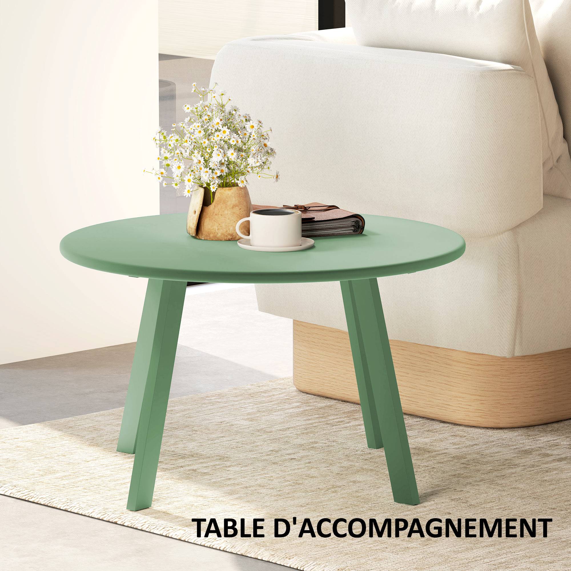 Petite table basse ronde, table d'appoint avec patins antidérapants, cadre en métal, pour jardin, Ø 70 x 42 cm, vert - Image 9