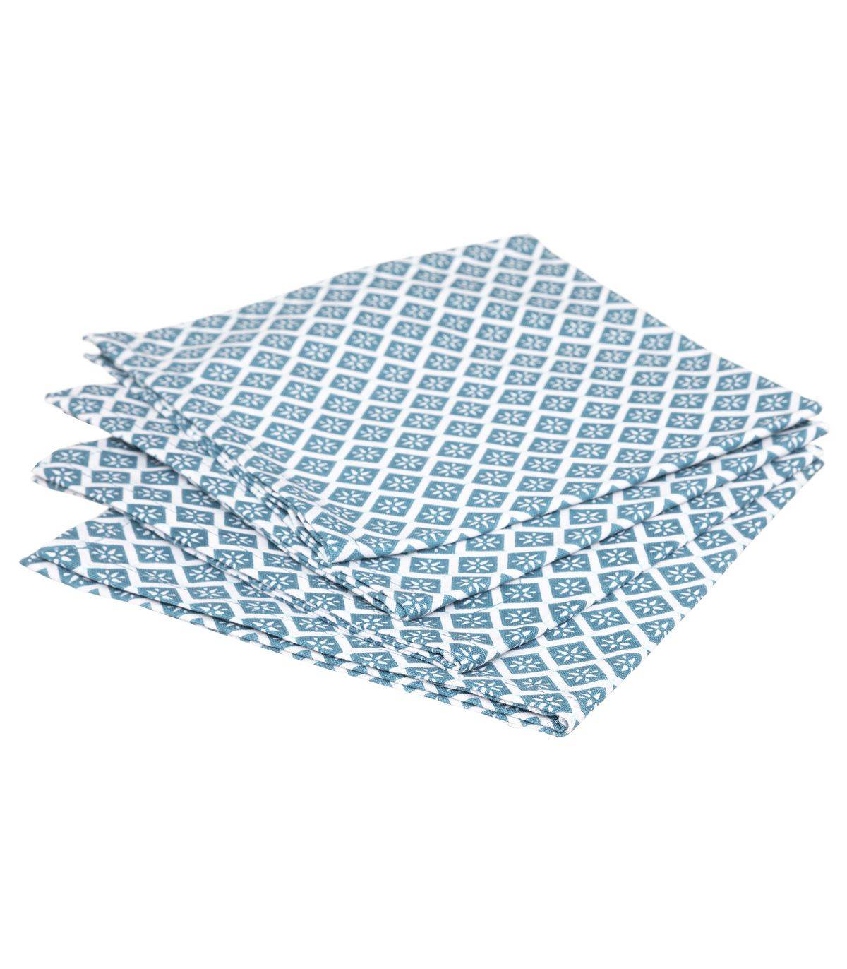 Atmosphera - Lot de 4 Serviettes de table en Coton Bleu imprimé Tikal 40 x 40 cm - Image 1