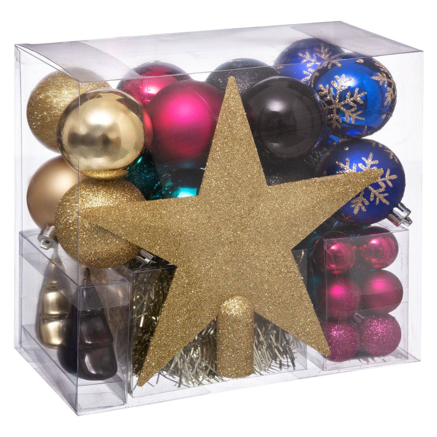 Fééric Lights & Christmas - Kit Décoration pour sapin de Noël - 44 Pièces - Doré, rose, noir et bleu