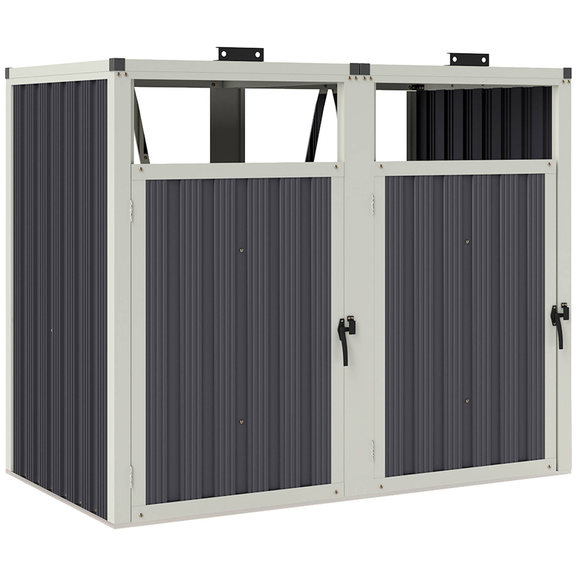 Abri pour 2 poubelles 240L cache poubelle extérieur couvercle relevable 180° acier galvanisé 146x81x122cm gris foncé - Image 1