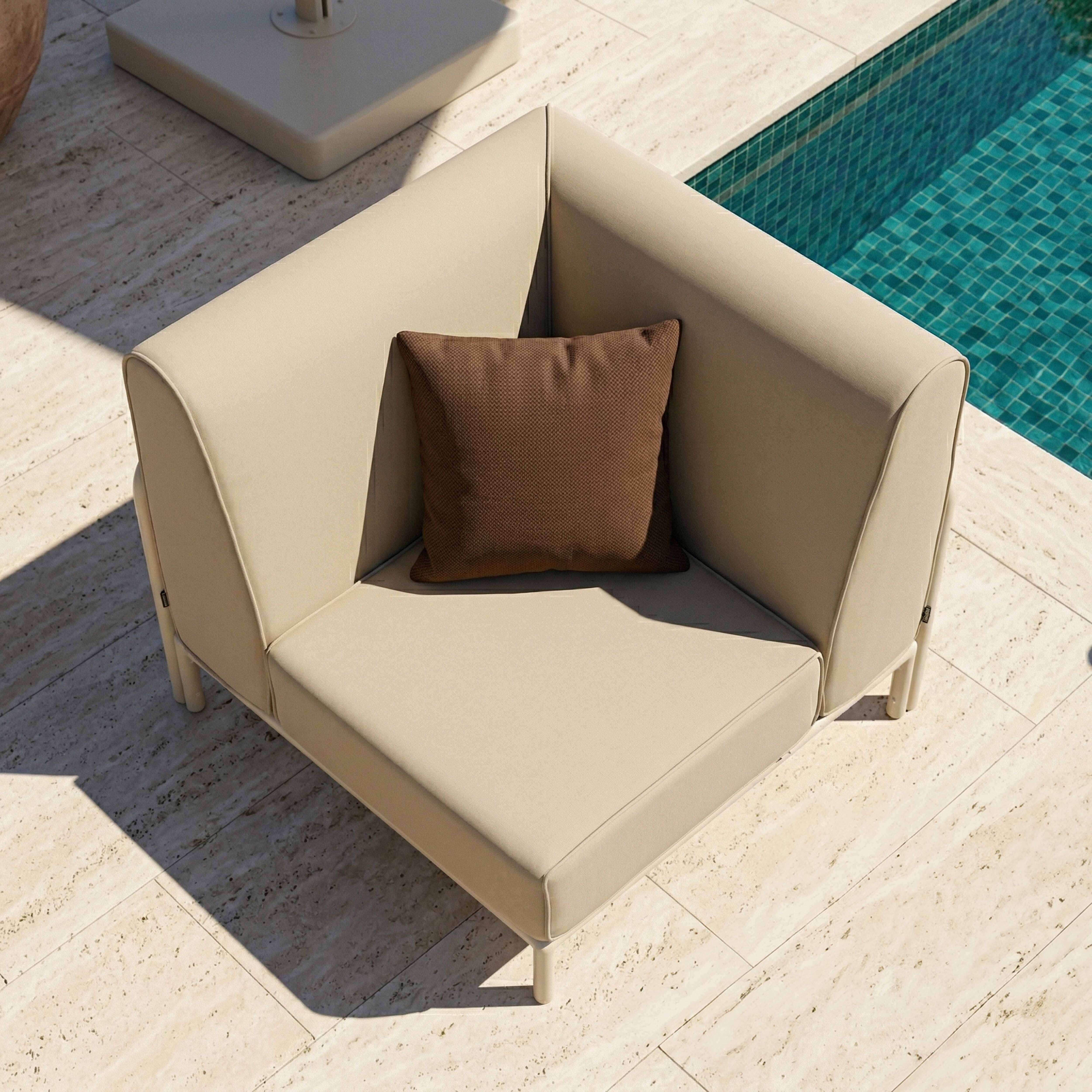 Oviala - Fauteuil d'angle pour salon de jardin modulable tissu beige Patio - Oviala - Image 3