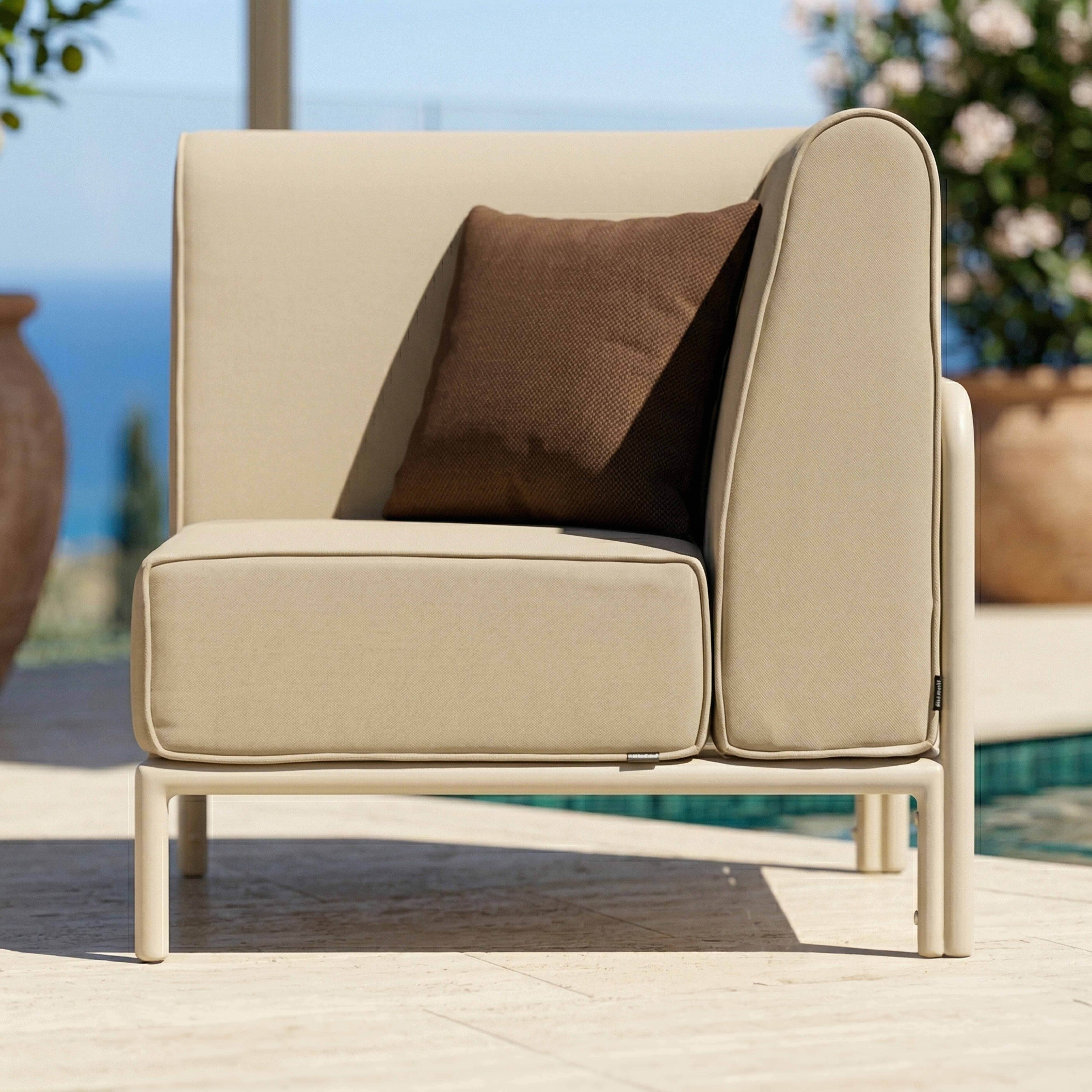 Oviala - Fauteuil d'angle pour salon de jardin modulable tissu beige Patio - Oviala - Image 4
