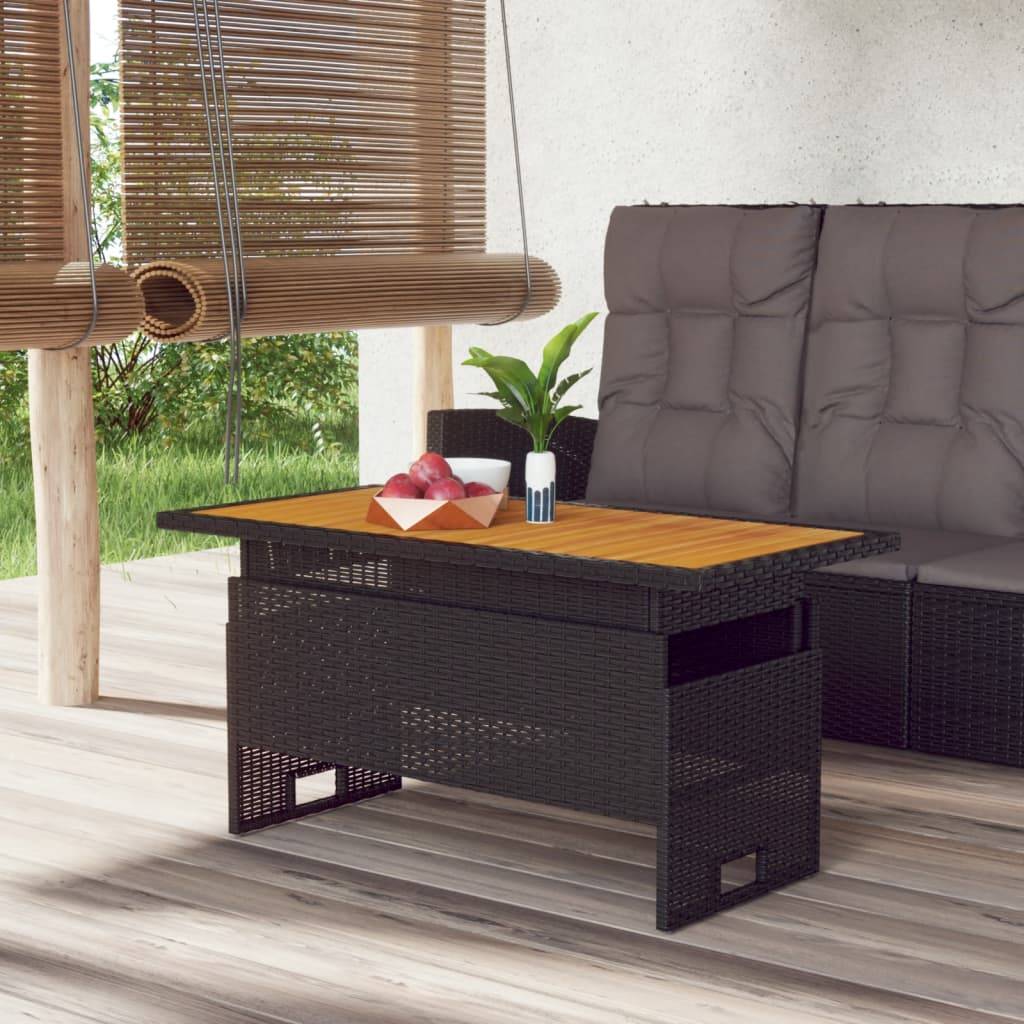 PANGIVO - Table de jardin noir acacia et résine tressée 100 x 50 x 43/63 cm - PANGIVO - Image 1