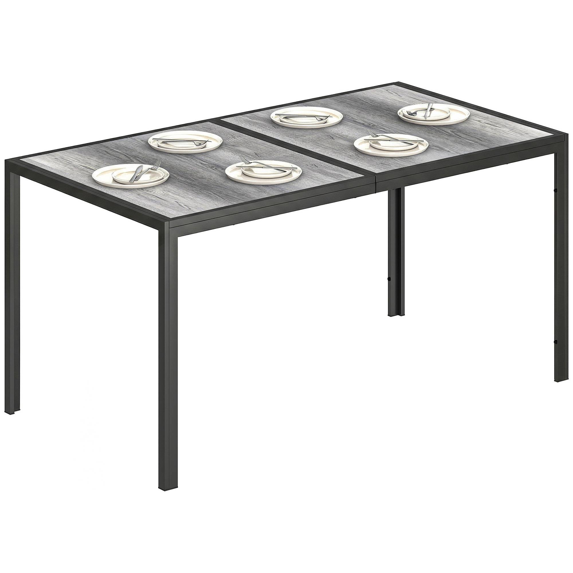 Sans Marque - Table de jardin pour 4 à 6 personnes, table à manger extérieure avec plateau à effet bois, 150 x 80 x 74 cm, gris - Image 1