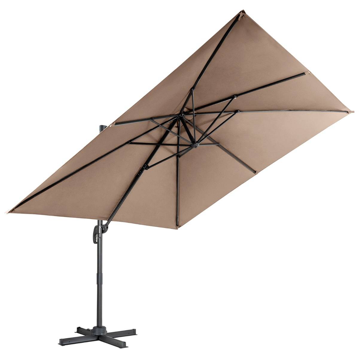 Parasol Déporté Inclinable 3x3M avec Base Croisée Rotation à 360° Manivelle 8 Baleines Event pour Jardin Terrasse Café MAISON CHIC - Image 5