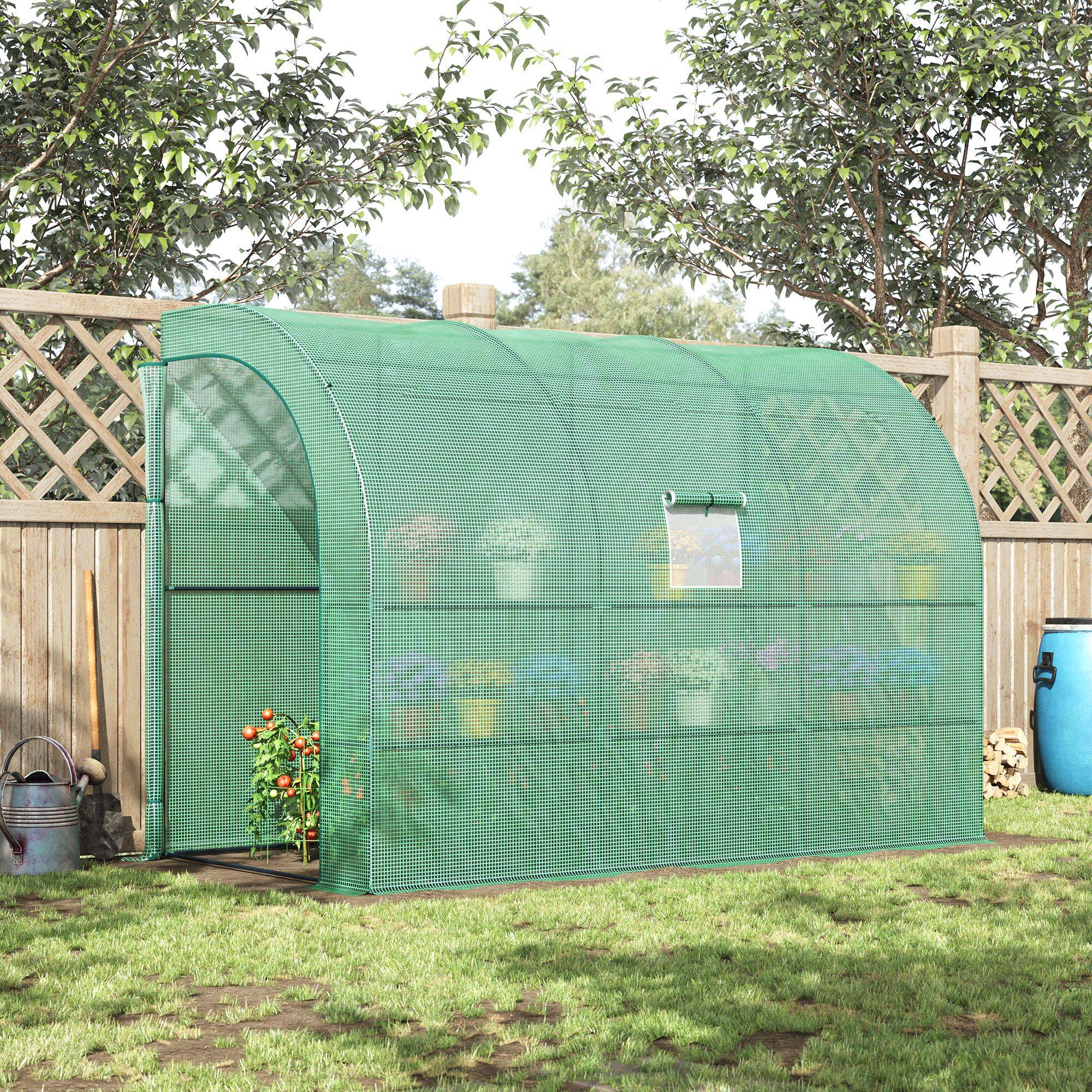 Serre adossée acier jardin avec étagères 300x150x213cm vert - ComfortXL Outdoor Living - Image 4
