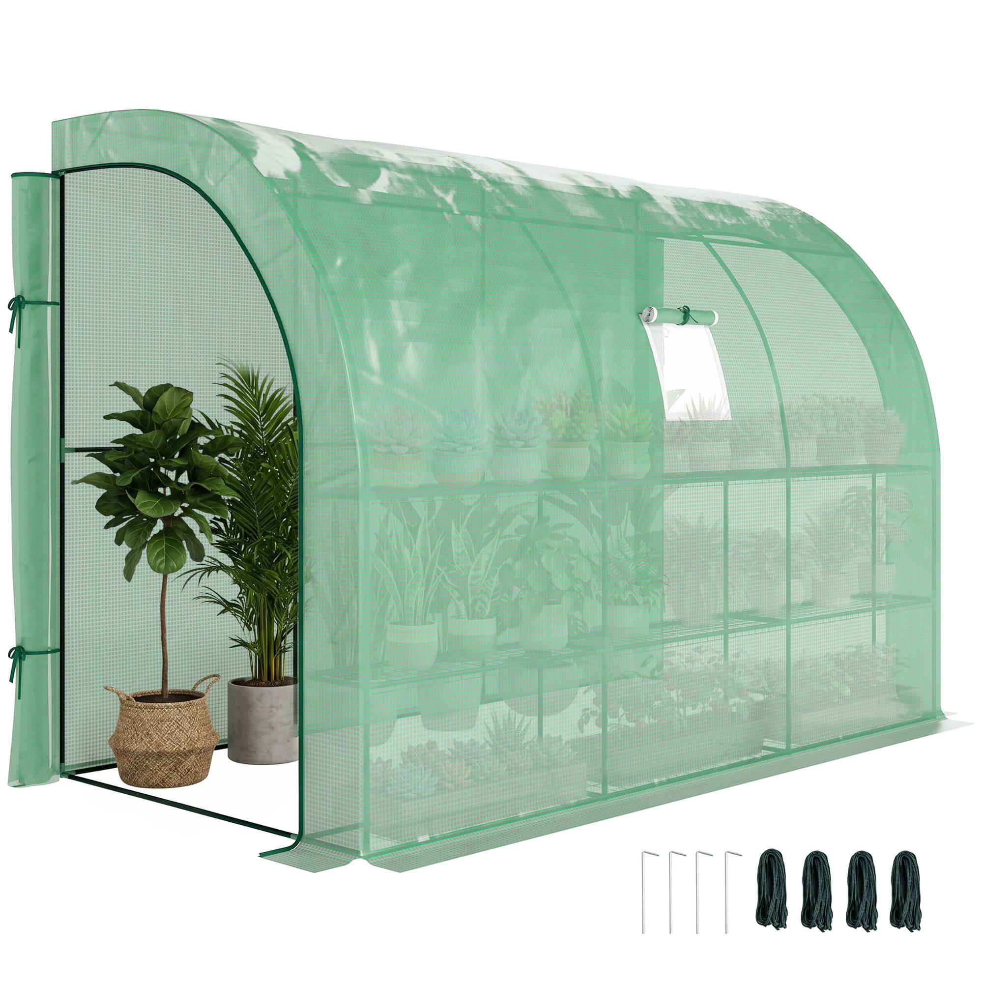 Serre adossée acier jardin avec étagères 300x150x213cm vert - ComfortXL Outdoor Living
