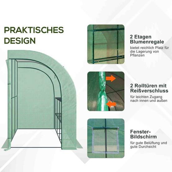 Serre adossée acier jardin avec étagères 300x150x213cm vert - ComfortXL Outdoor Living - Image 9