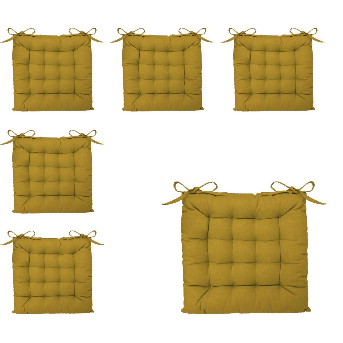 Lot de 6 Galettes de chaise en Coton Jaune Ocre 38 x 38 cm - Image 1
